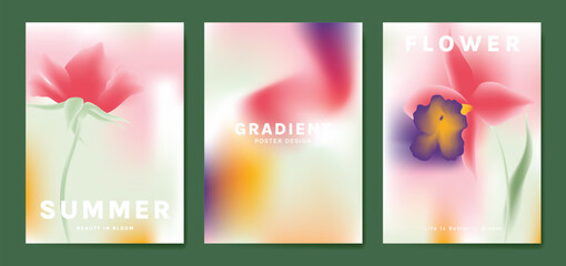 Plakat Orchid gradient poster background vector set. Minimalist poster summer and spring cover template. Ideal design for social media, banner, card, ads.