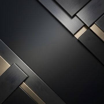 dark metallic geometric background with brushed metal and gold accents.