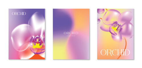 Orchid gradient poster background vector set. Minimalist poster summer and spring cover template. Ideal design for social media, banner, card, ads.