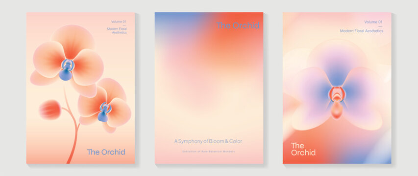 Orchid gradient poster background vector set. Minimalist poster summer and spring cover template. Ideal design for social media, banner, card, ads.