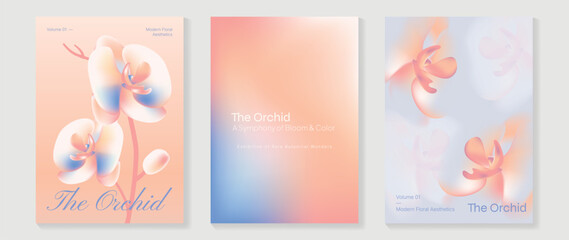 Obraz na płótnie Canvas Orchid gradient poster background vector set. Minimalist poster summer and spring cover template. Ideal design for social media, banner, card, ads.
