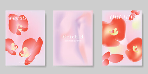 Plakat Orchid gradient poster background vector set. Minimalist poster summer and spring cover template. Ideal design for social media, banner, card, ads.