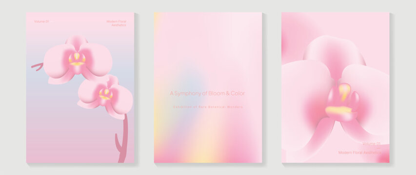 Orchid gradient poster background vector set. Minimalist poster summer and spring cover template. Ideal design for social media, banner, card, ads.