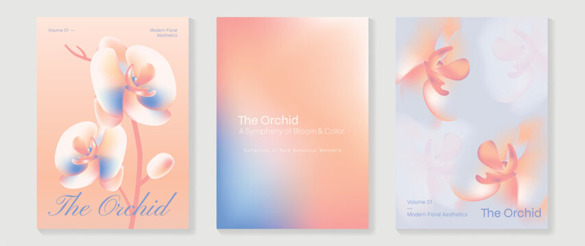 Orchid gradient poster background vector set. Minimalist poster summer and spring cover template. Ideal design for social media, banner, card, ads.