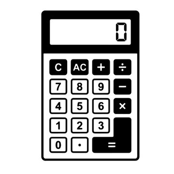 Black and white calculator icon for business finance and accounting