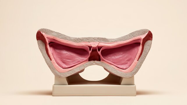 Anatomical model of uterus cross-section showing endometrium, female reproductive system and education concept