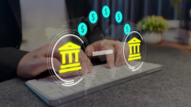 Bank transfers and financial transactions. Money transfers from different currencies internationally and currency exchange