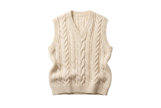 Beige cable knit sweater vest isolated on transparent background