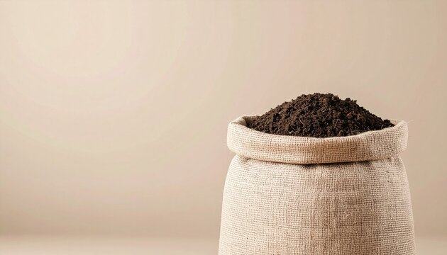 Natural organic soil in a burlap sack on a clean background