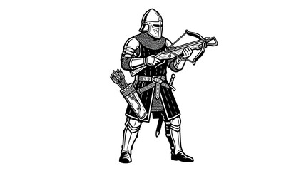 Fototapeta premium Medieval Knight with Crossbow Isolated