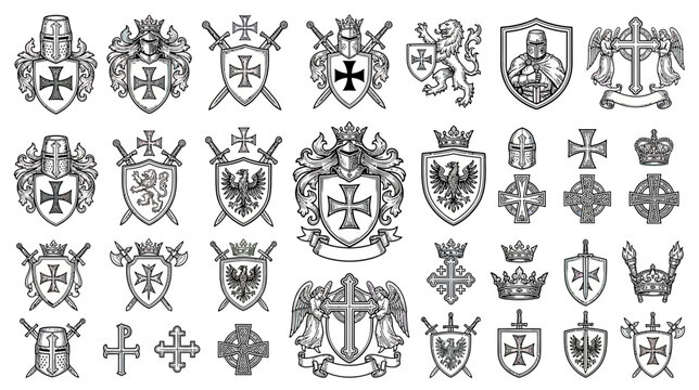 Medieval Knights Templar Heraldry Icons Isolated