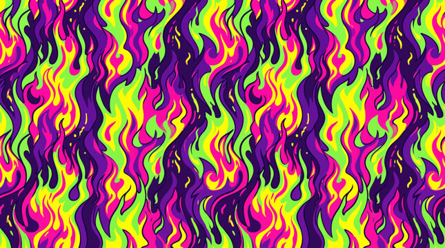 Psychedelic Vibrant Fire Flames Seamless Pattern for Edgy Backgrounds and Graphics