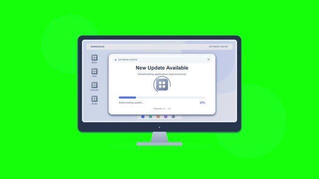 Computer Monitor Displaying Software Update Interface on Green Screen