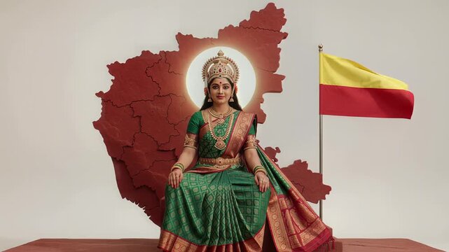 Goddess Bhuvaneshwari with Karnataka Map for Kannada Rajyothsava