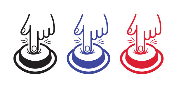 Hand Pressing Push Button Vector Icon Set