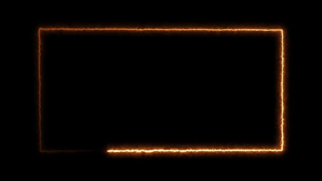 Glowing neon orange electric rectangular frame burning on dark background