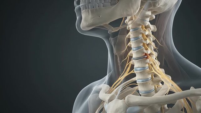3d medical illustration of the human cervical spine and nerves