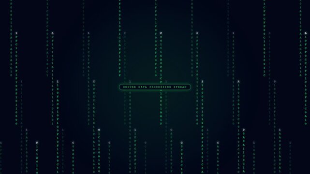 Digital Data Processing Visualization Featuring Glowing Green Binary Code Stream for Information Technology and Cybersecurity Network Analysis Background