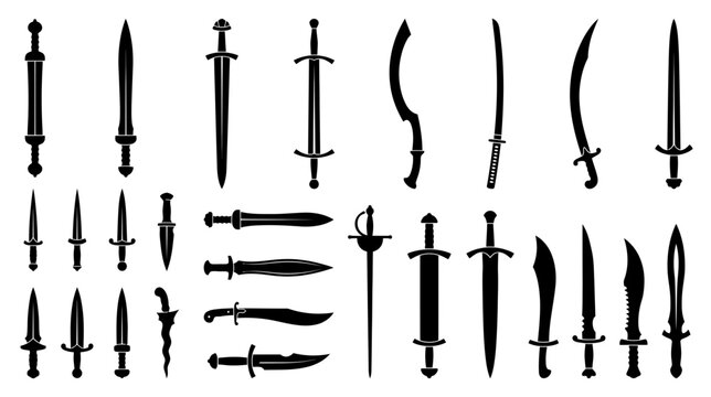 Collection of Historical Swords and Knives Silhouettes