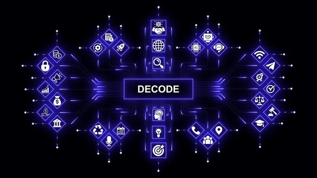 Decode concept: digital technology network with glowing and data connectivity interface