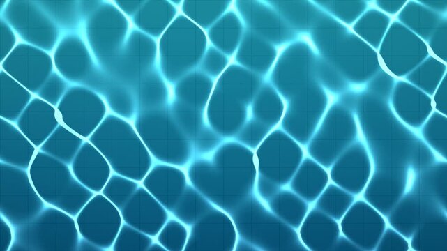 Seamless looping 4K swimming pool caustics, bright refracted sunlight network dancing on the turquoise tiled pool floor