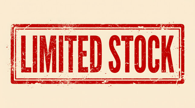 Red grunge rubber stamp with the text limited stock inside a rectangular border for commercial promotions
