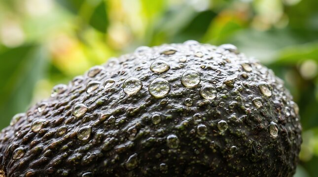 Close up of avocado skin with water droplets