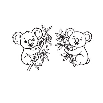 A set of cute koalas on eucalyptus branches vector illustration