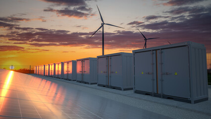 Naklejka na ściany i meble Energy Battery Storage System .3D rendering.