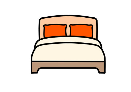 Double bed bedroom furniture icon vector line art