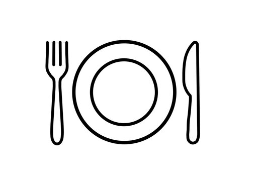 Tableware set plate fork knife icon vector line art