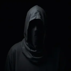 faceless figure in dark hood representing grim reaper or ghost © eugenepartyzan