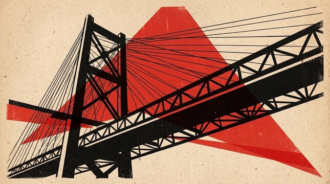 Vintage Bauhaus Constructivist Industrial Bridge Poster