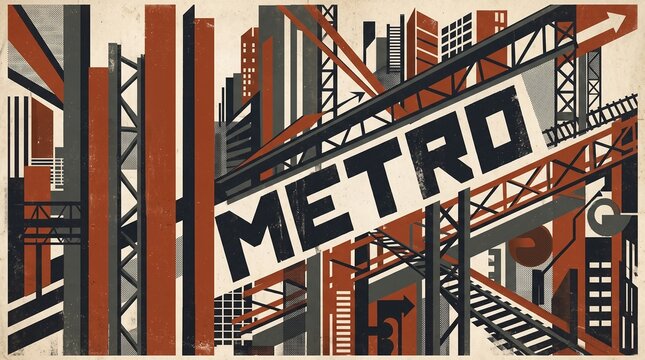 Vintage Bauhaus Constructivist Industrial Metro City Poster