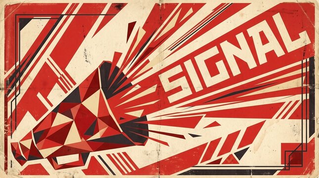Abstract Retro Constructivist Propaganda Megaphone Signal Poster