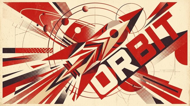 Vintage Constructivist Space Rocket Poster Set with "ORBIT" Typography 5K