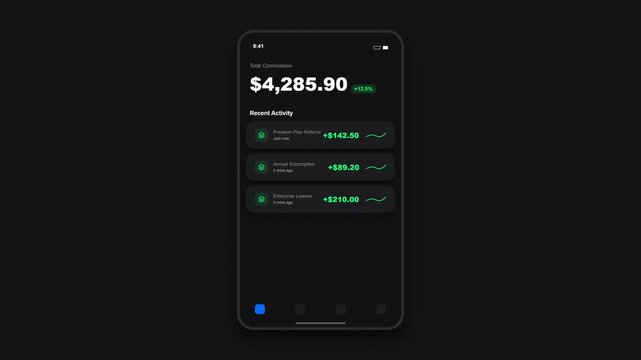 Affiliate Marketing Commission Earning Notification on Smartphone Screen Motion Graphic with Alpha Channel Loop Animation