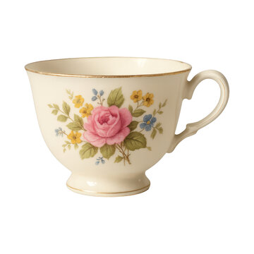 PNG Vintage floral porcelain teacup design