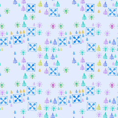 Seamless pattern of fleur de lis and floral tiles © kiki
