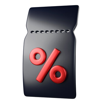 3D Black Discount Coupon with Red Percentage Symbol, isolated on background. Template Blank voucher and Coupon ticket for promotion, sale, banners, online shopping. 3d render	
