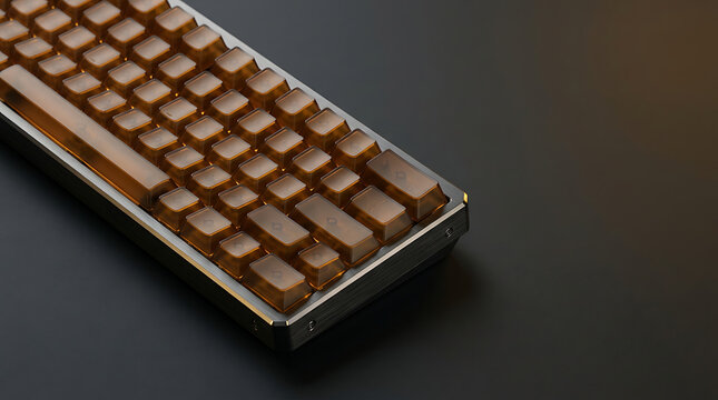 Modern mechanical keyboard with amber translucent keycaps for gaming