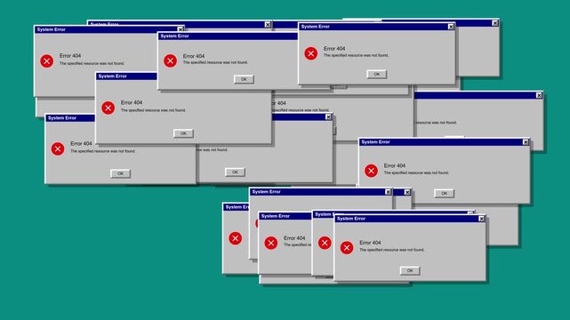 A conceptual digital display showing a cascade of overlapping system notification error windows layered across a vibrant green desktop background