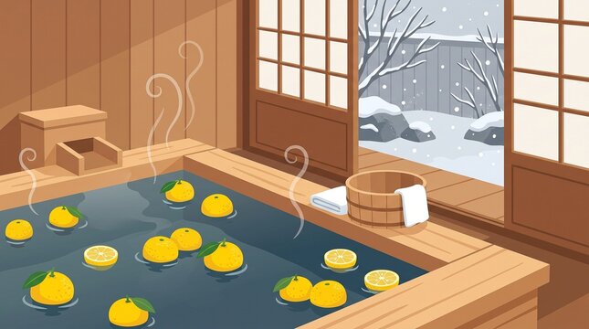 冬至のゆず湯イラスト