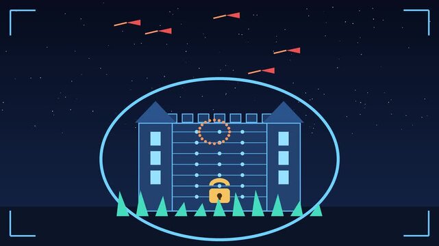 Pixelated fortress withstands aerial bombardment from glowing projectiles castle citadel stronghold bastion defense walls towers battlements
