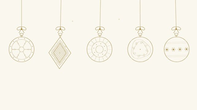 Golden ornaments dangle gracefully against a neutral beige backdrop showcasing intricate designs baubles decorations holiday festive