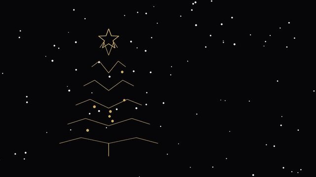 Golden christmas tree sparkles and grows against a dark starry background evergreen fir spruce holiday festive