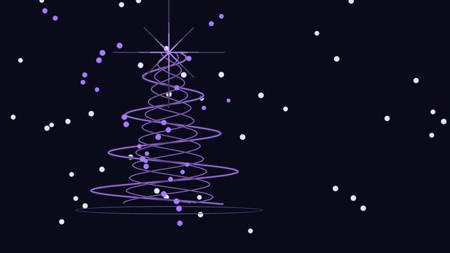 Purple spiral forms a christmas tree shape amidst falling snowflakes snowflake holiday winter festive decorations seasonal