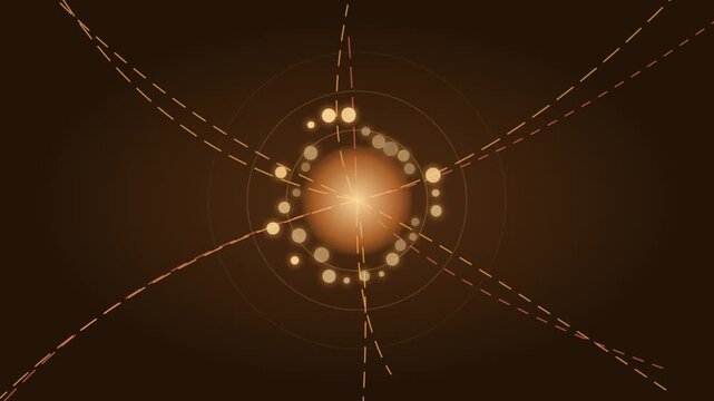 Warm amber and coral light threads merging into pulsing circle of glowing dots