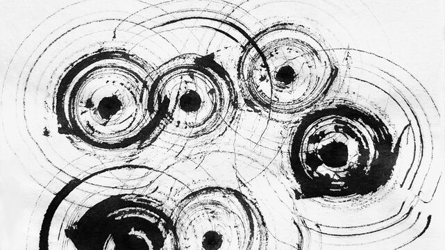 ripple drawing in ink, water ripples formed by rotating faded brush strokes, banner-size background illustration
