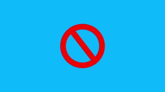 Prohibition red sign animation in green and black screen. Animated forbidden symbol. Simple red circle prohibition. Chroma key video